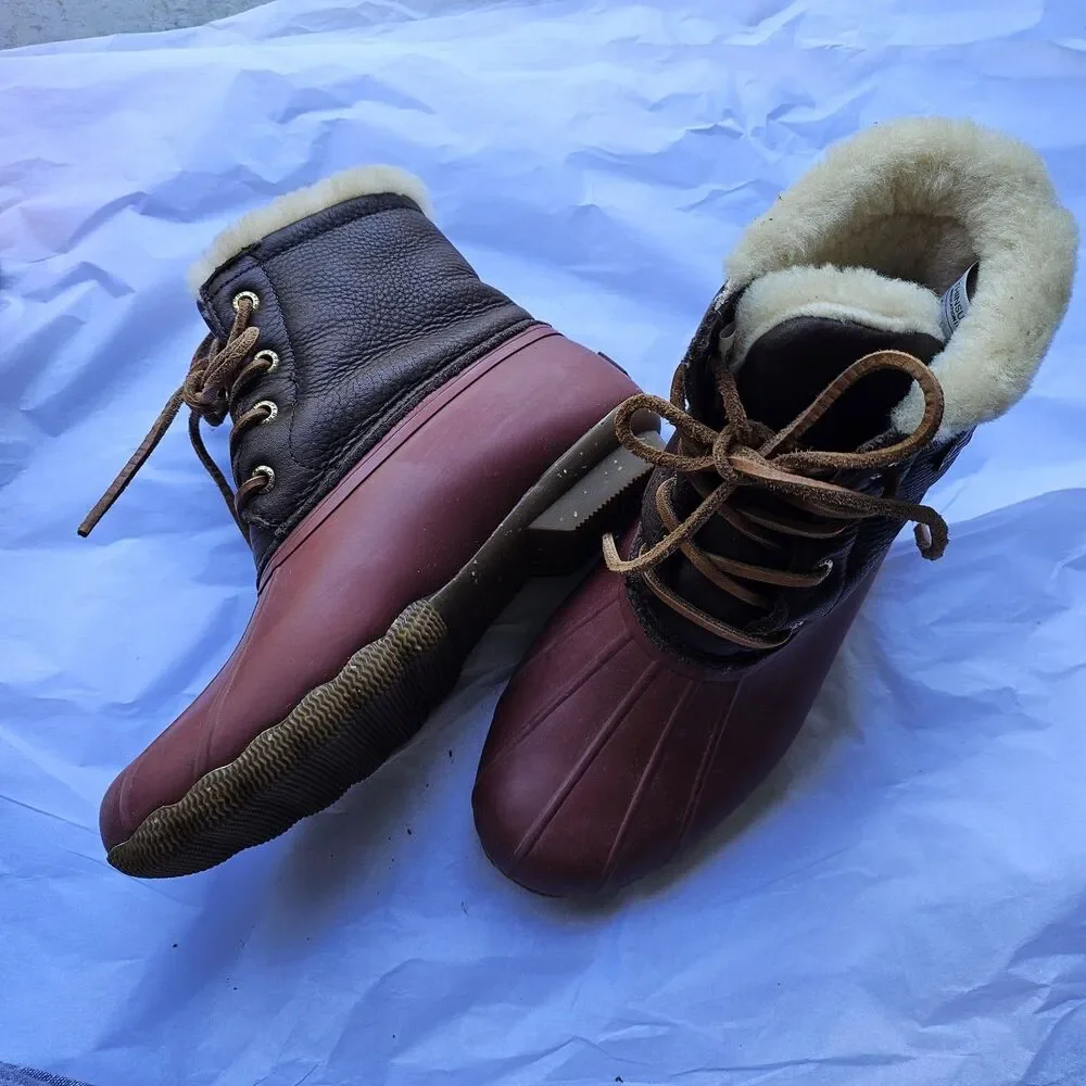 Sperry Thinsulate Shearling Duck Boots Burgundy Brown Gorpcore Womens 5